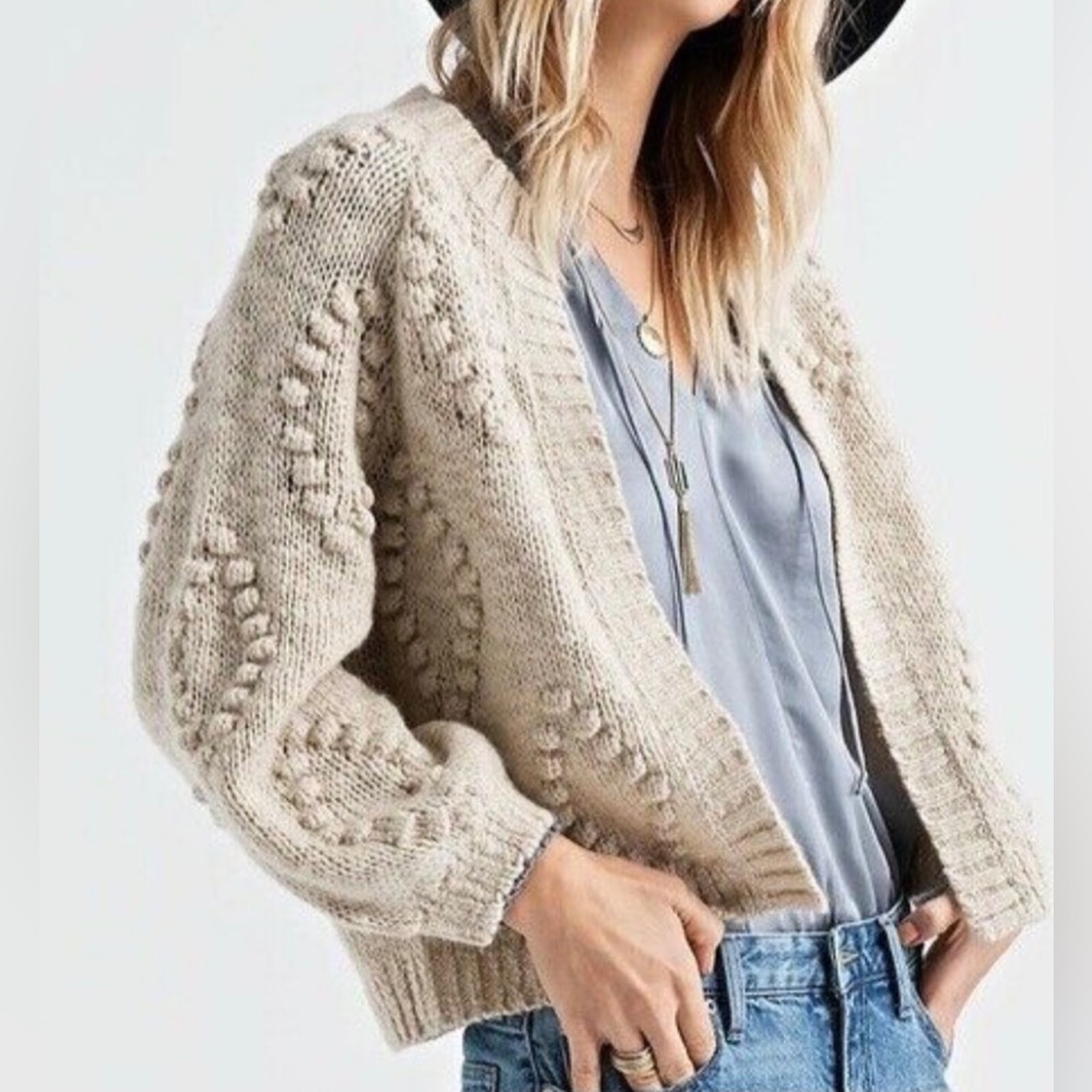 New Lucky Brand Embroidered Bobble  Cardigan